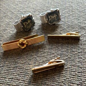 Vintage Silver Cufflinks and Goldtone Tie Clips